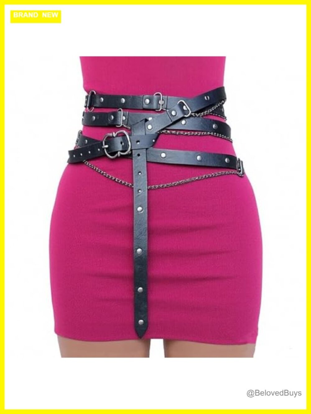 Faux Leather Medieval Belt with Metal Chains Adjustable Renaissance Cosplay
